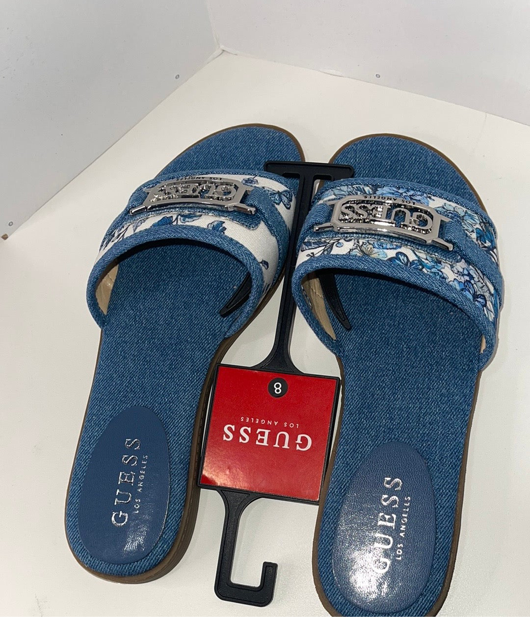 Guess Denim Floral Sandals size 8