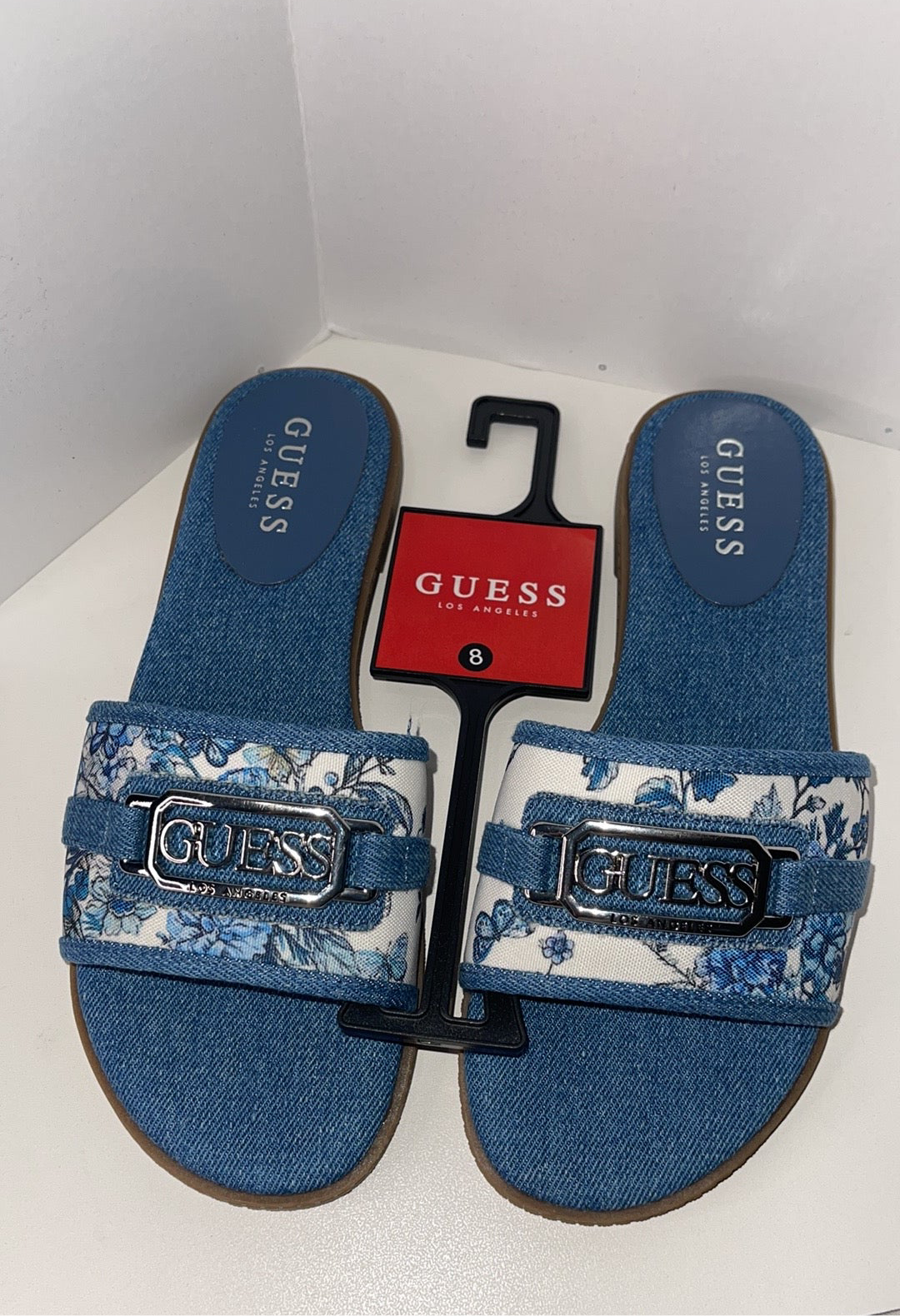 Guess Denim Floral Sandals size 8
