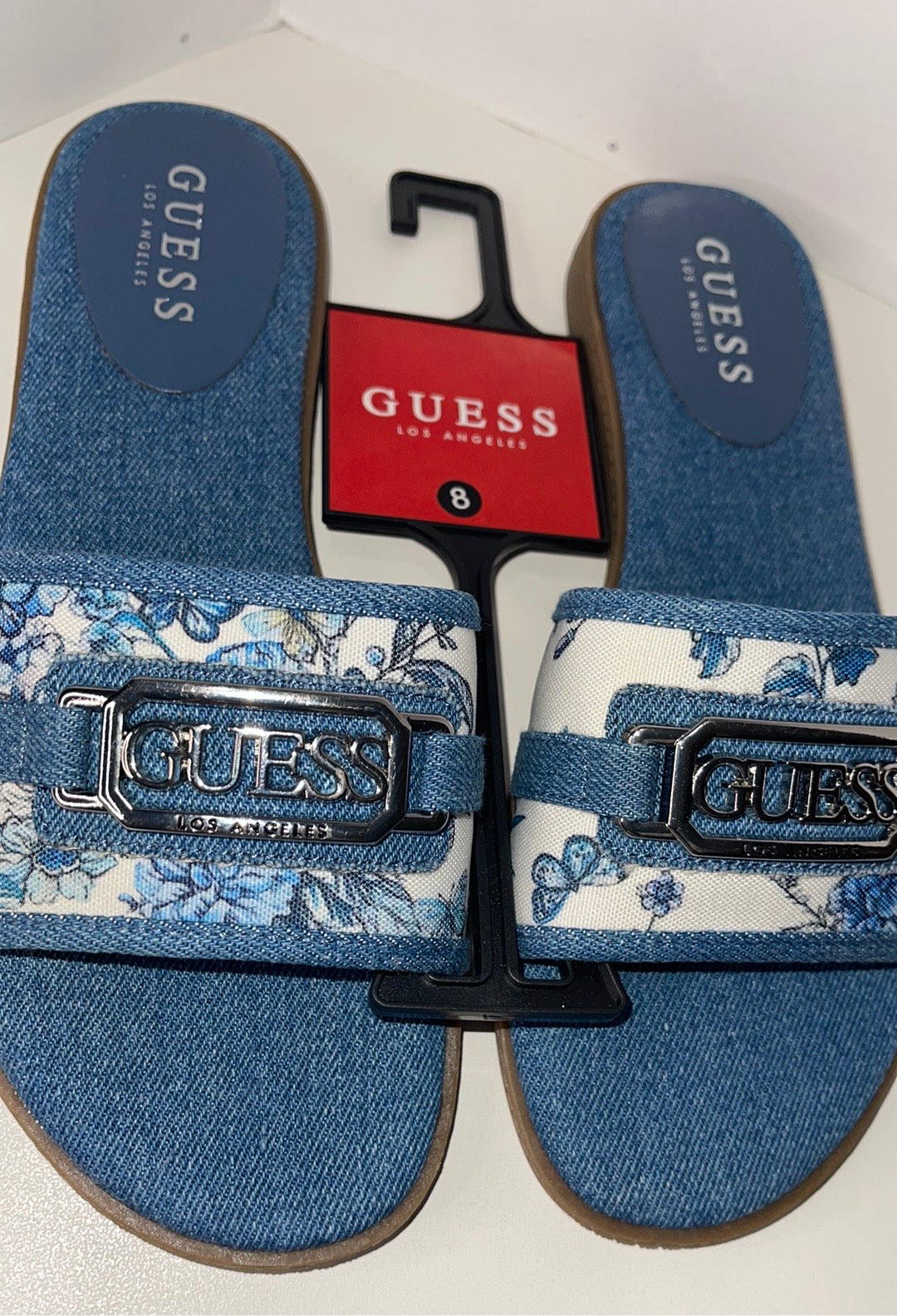Guess Denim Floral Sandals size 8