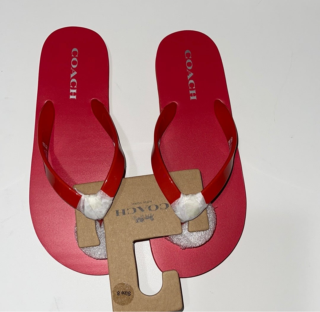 Coach All Red Rubber Flip Flop