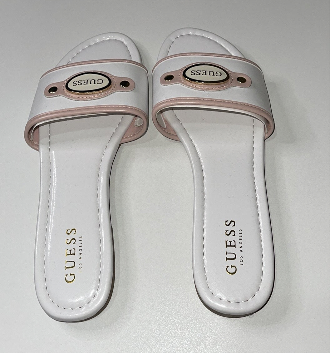 Guess White Logo Slippers